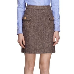 Like new brown herringbone and tweed Brooks Brothers A-line wool skirt w/pockets